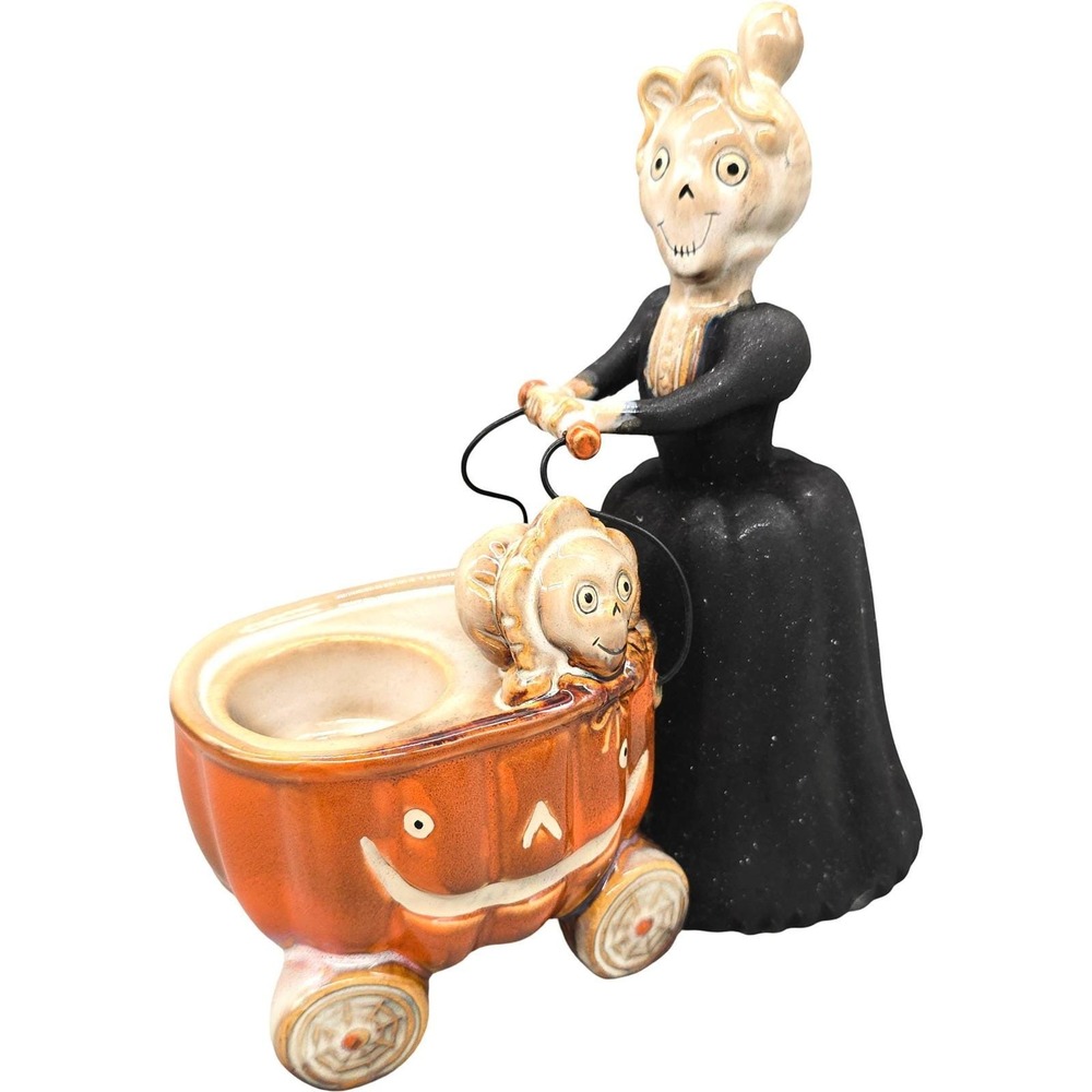 Yankee Candle Tea Light Holder Boney Bunch Skeleton Wife Pumpkin Cart Halloween